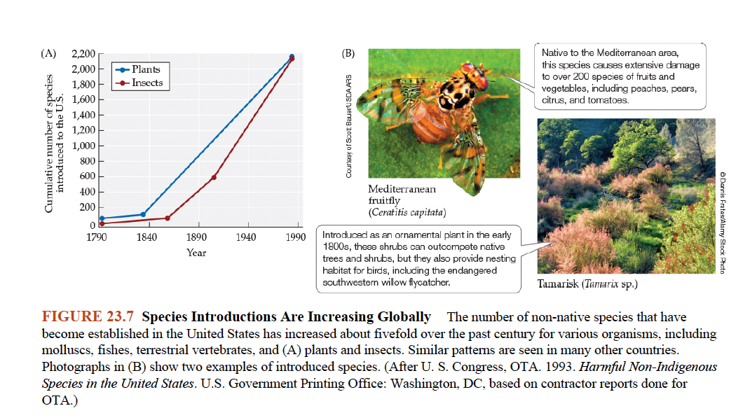 <p><strong>Q:</strong> What does Figure 23.7 show about species introductions?<br></p>
