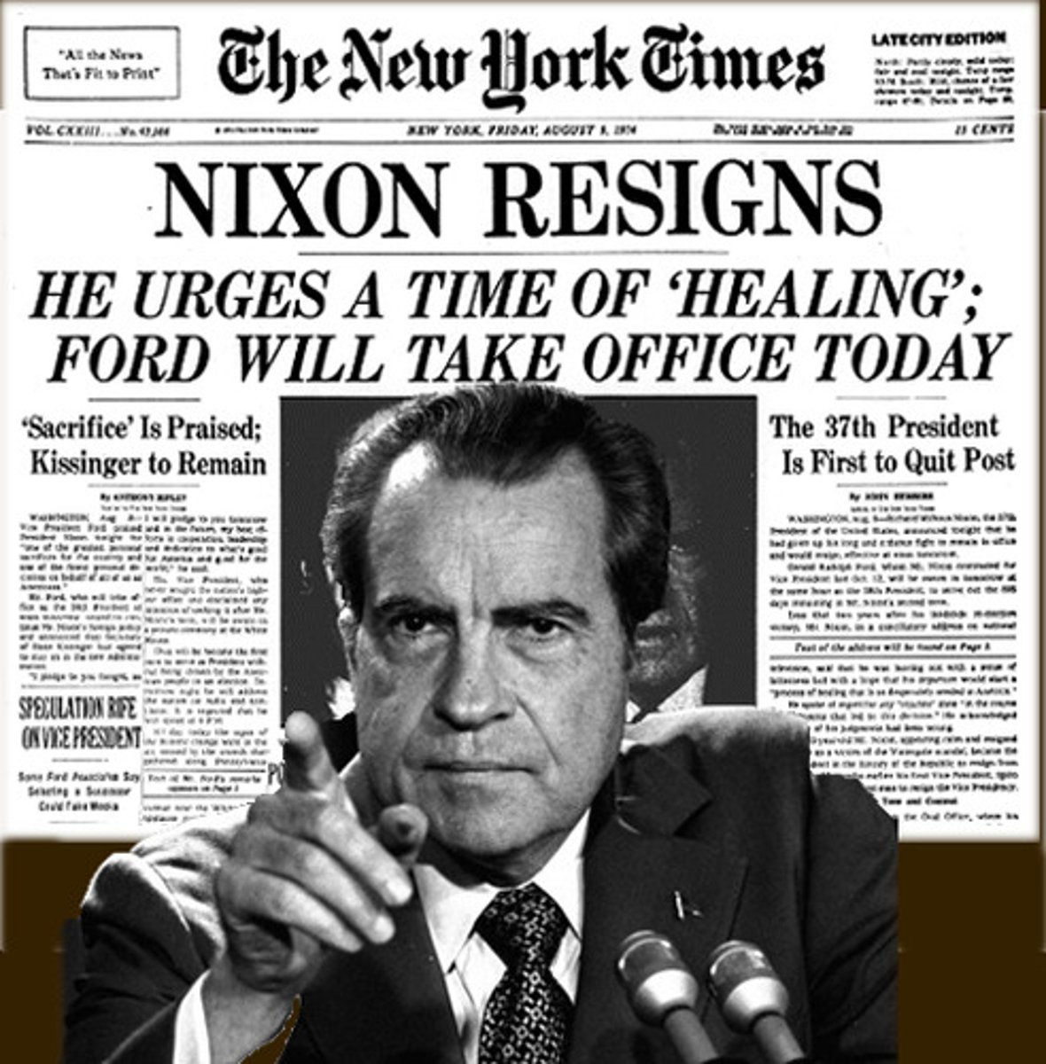 <p>A break-in at the Democratic National Committee offices in the Watergate complex in Washington was carried out under the direction of White House employees. Disclosure of the White House involvement in the break-in and subsequent cover-up forced President Nixon to resign in 1974 to avoid impeachment.</p>