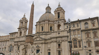 <p>By <strong><em>GIROLAMO RAINALDI </em></strong>reworked by <strong><em>FRANCESCO BORROMINI</em></strong></p><p>Located in Agone Piazza Navona, Rome, Italy.</p><p>Sits on the site of the ancient stadium of Domitian, believed to the the place where St. Agnese was martyred.</p><p>Boromini had a feud with Bernini, and boromini was commisioned to build the Sant’Agnese. However, Bernini commisioned the fountain in front of the church.</p>