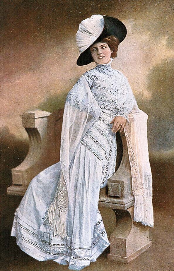<p>Lingerie dress</p><p>A type of women’s dress resembling lingerie, popularized during the Edwardian period, often adorned with lace and ruffles.</p>