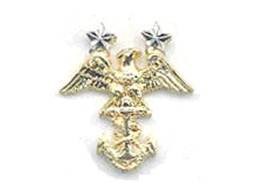 <p>Eagle and two stars perched on a fouled anchor</p>