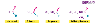 <p>functional group: -CHO c double bonds to O</p><p>suffix: -al</p><p>always on position 1</p>