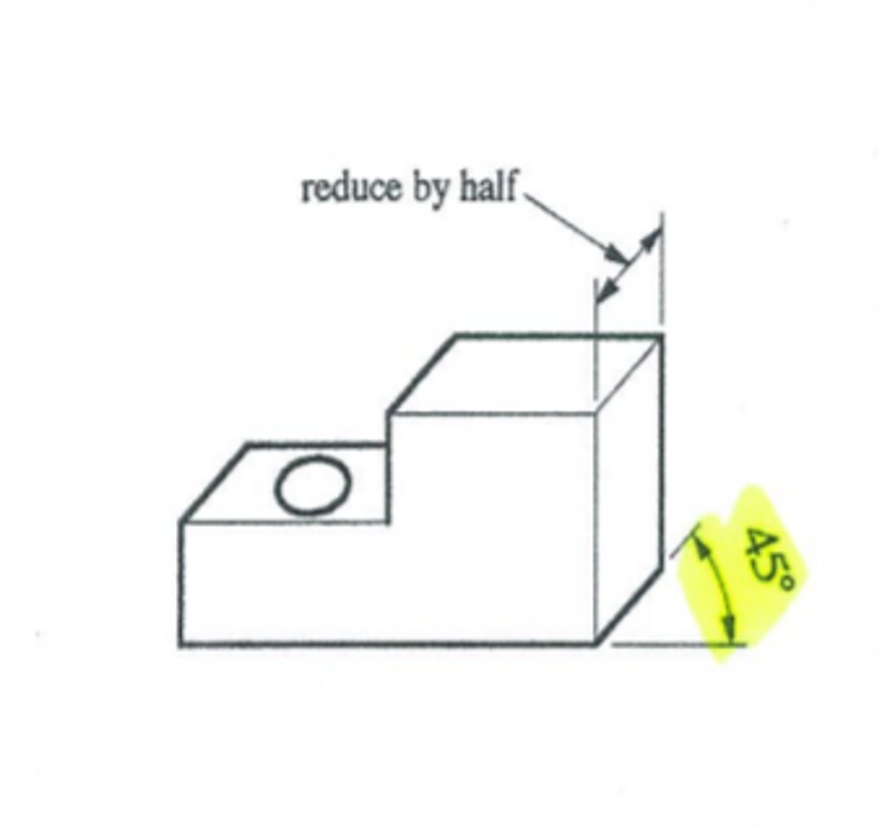 <p>3D drawing using 45 degree angles to show front, distorts view</p>