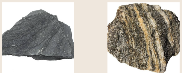<p><strong>2 TYPES OF METAMORPHIC ROCKS:</strong><br>these rocks<strong> produce evident lines or bands at the surface</strong></p><p>(give example)</p>