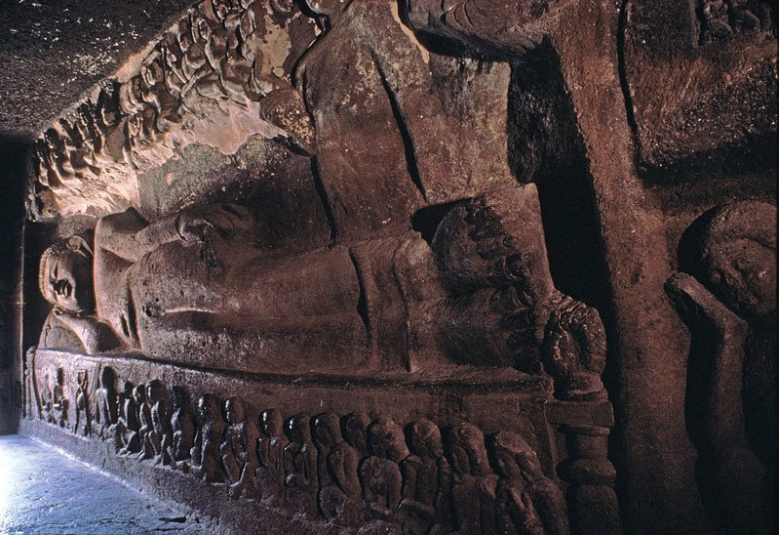 <p><span>Ajanta Cave 26; interior, <mark data-color="yellow" style="background-color: yellow; color: inherit;">The Parinirvana of the Buddha</mark></span></p>