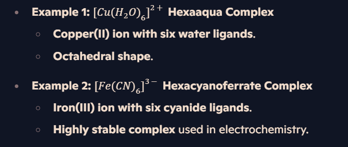 <ul><li><p><strong>Cause</strong>: Vacant d orbitals are <strong>energetically accessible</strong>, allowing them to bond with <strong>ligands via dative covalent bonds</strong>.</p></li><li><p><strong>Definition</strong>: A complex ion consists of a <strong>central metal ion</strong> surrounded by <strong>ligands</strong>.</p></li><li><p><strong>Key Features</strong>:</p><ul><li><p><strong>Ligands donate lone pairs</strong> to form <strong>dative covalent bonds</strong>.</p></li><li><p><strong>Complexes can have various coordination numbers</strong> (e.g., <strong>6 for octahedral, 4 for tetrahedral</strong>).</p></li></ul></li></ul><p></p>