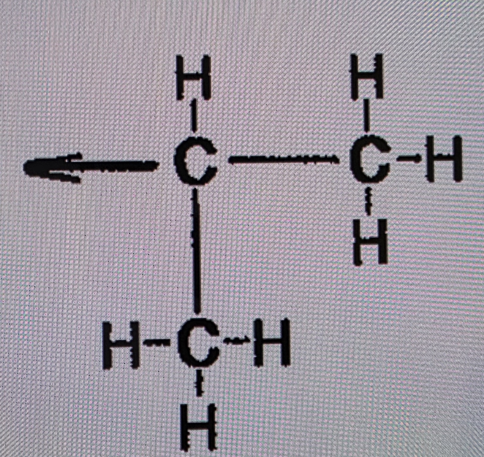 <p>3 Carbons but the side chain is connected to the middle Carbon</p>