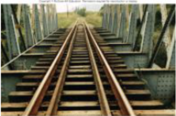 <p>lines that are parallel seem to converge on a vanishing point as they move further away</p>