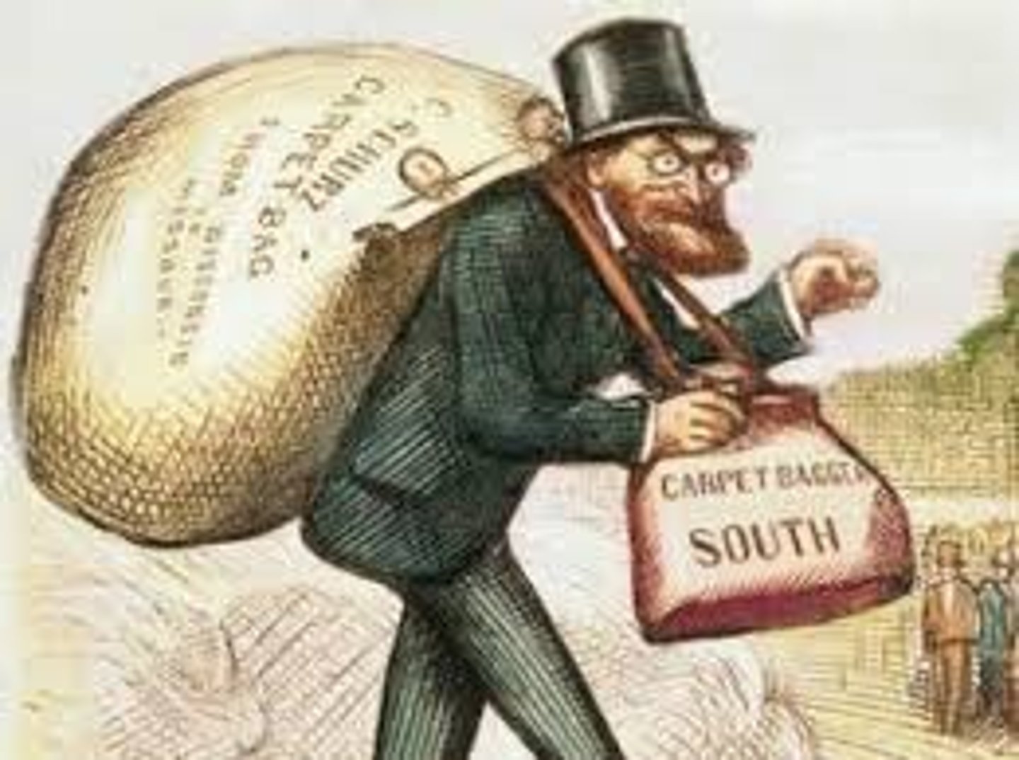 <p>Northerners who traveled south just to make money off the Reconstruction. They were called this because their suitcases were usually made from carpet.</p>