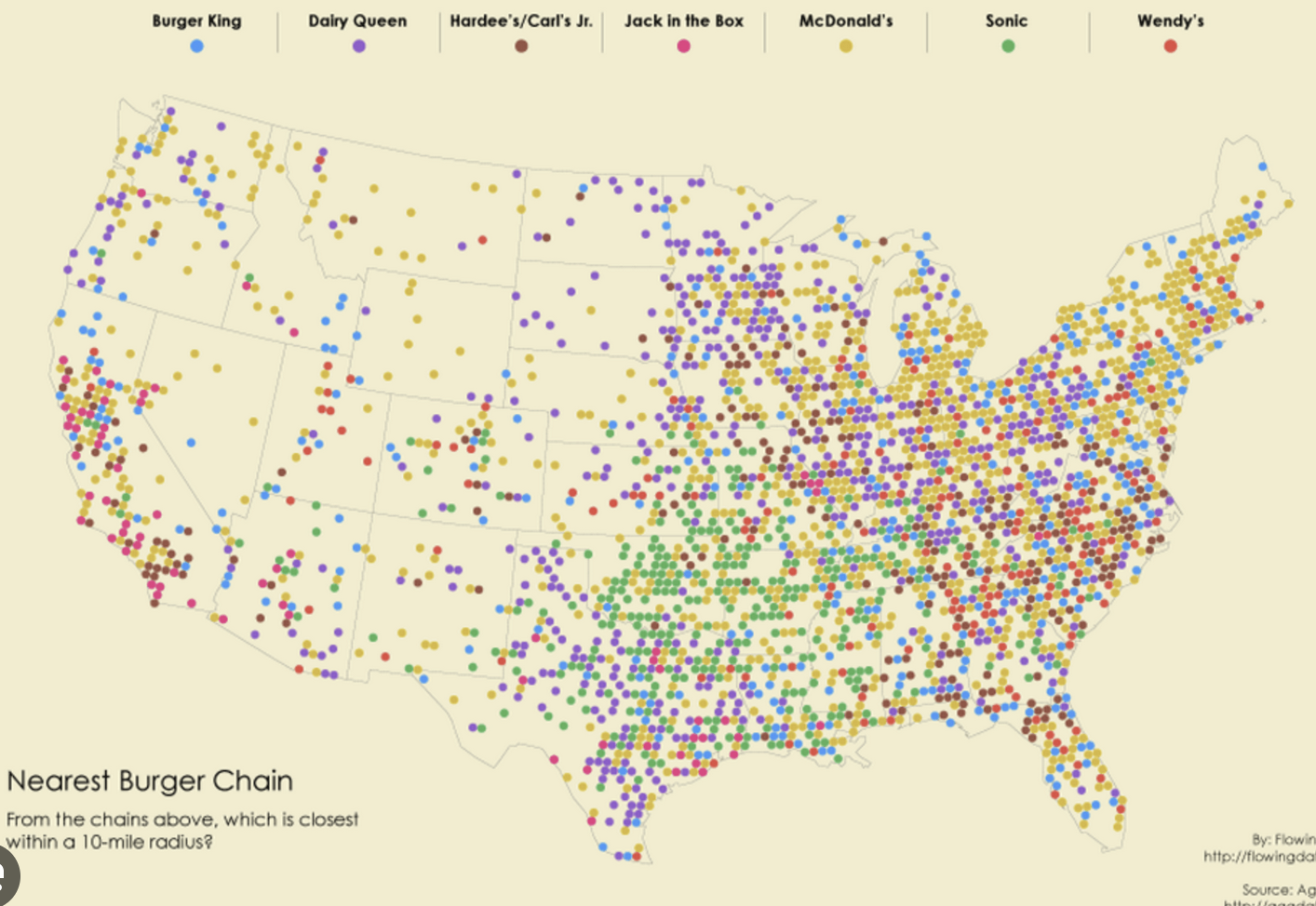 <p>Use Points to represent particular values, for ex cropland harvested, where each dot represents 1,000 bushels of corn. </p><p>Value comes from ability to facilitate perception of spatial pattern, ex corp cropland harvested, obvious spatial pattern would emerge in the Midwest.</p><p>the disadvantage is the data that does not meet the threshold ( ex only 999 bushels of corn harvested in an area) will not be on the map. </p>