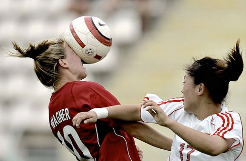 <p>What happens when a soccer player heads the ball without following proper technique?</p>