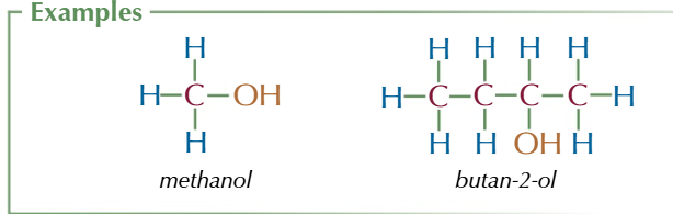 <ul><li><p>-OH/ hydroxyl functional group</p></li><li><p>suffix: -ol</p></li><li><p>general formula C<sub>n</sub>H<sub>2n+1</sub>OH</p></li></ul><p></p>