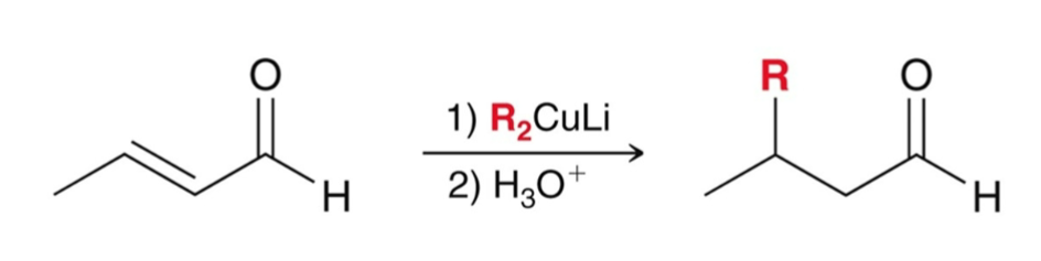 <ul><li><p>usually attacks the β-carbon position</p></li><li><p>1,4-addition or conjugate addition</p></li></ul><p></p>
