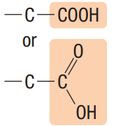 <p>Composed of a carbon double-bonded to oxygen, and single-bonded to hydroxide. Has the suffix “-ic”.</p>