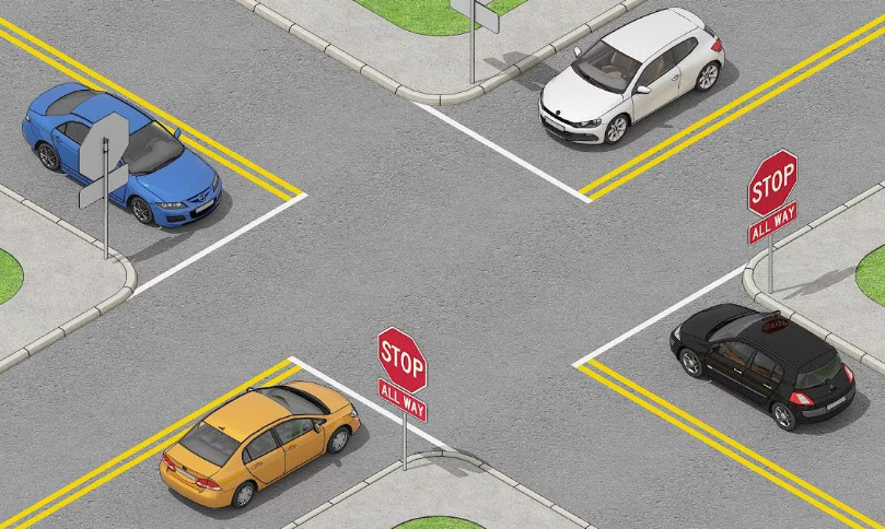 <p>When You’re At A 4-Way Intersection With Stop Signs, Who Goes First?</p>