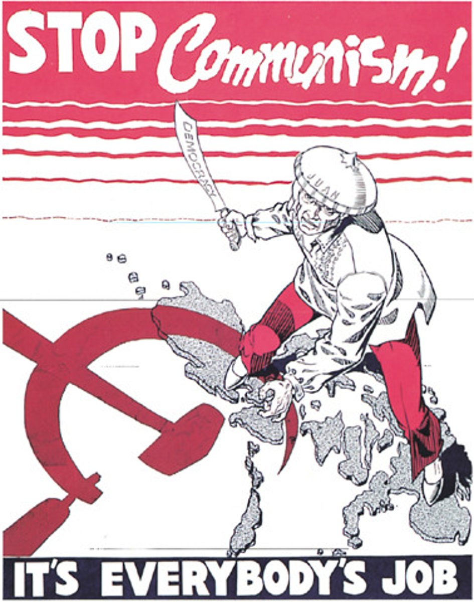 <p>American policy of containing/preventing further expansion of communism around the world</p>