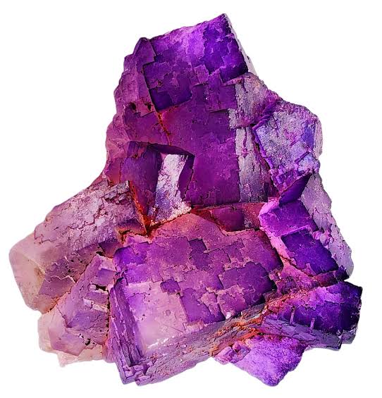 <ul><li><p>Mineral habit - cubic</p></li><li><p>Luster - resinous</p></li><li><p>Color - purple (but can be blue)</p></li></ul>