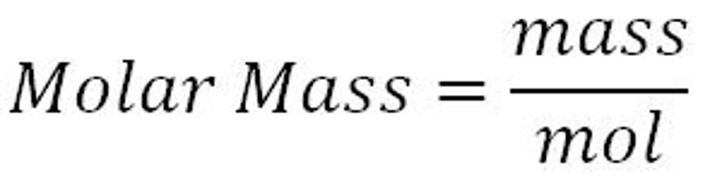 <p>the mass of one mole of a pure substance in grams</p><p>mass = mr (relative molecular mass) x mol</p>