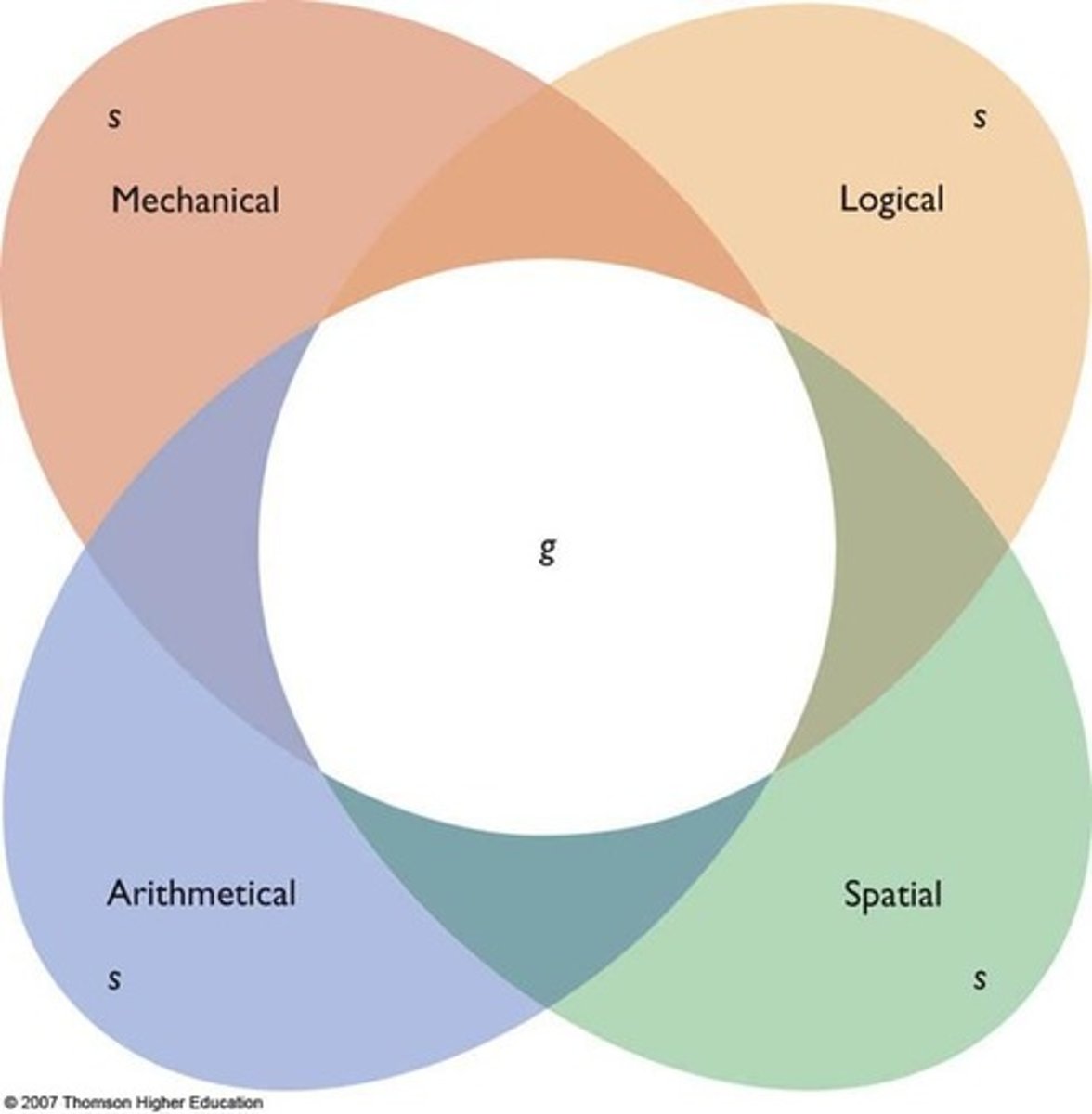 <p>(B) General intelligence</p><p>The overlap of high scores in many areas supports the existence of a "g factor", or a general intelligence factor.</p>