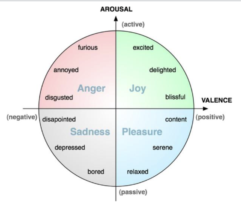 <p>Degree of pleasure vs displeasure</p>