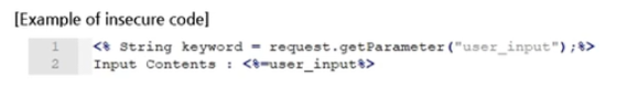 <p>What is the type of security weakness described below?</p><p class="query-text-line ng-star-inserted"></p><ul><li><p class="query-text-line ng-star-inserted">Malicious scripts are inserted into a web page to be executed by a user's PC.</p></li><li><p class="query-text-line ng-star-inserted">When an unverified external input is used to create a dynamic web page, it launches malicious behavior with the access privilege of the person browsing the page.</p></li><li><p class="query-text-line ng-star-inserted">It leads to attacks such as leaks in browser cookies.</p></li></ul><p class="query-text-line ng-star-inserted"></p><ul><li><p class="query-text-line ng-star-inserted">Web shell</p></li><li><p class="query-text-line ng-star-inserted">SQL injection</p></li><li><p class="query-text-line ng-star-inserted">Cross-site script</p></li><li><p class="query-text-line ng-star-inserted">Memory Buffer Overflow</p></li></ul><p></p>