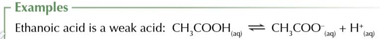 <p>weak acids like carboxylic/citric acids</p>