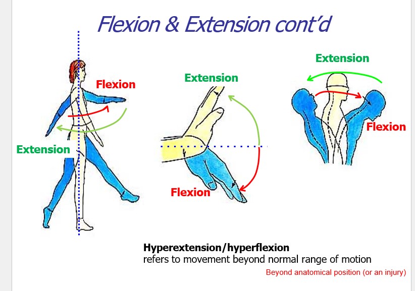 <p>refers to movement beyond normal range of motion</p><p>Beyond anatomical position (or an injury)</p>