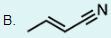 <p>An <strong>atom’s orbital hybridization</strong> can be determined from its <strong>steric number (number of electron domains)</strong> as shown below:</p><table style="min-width: 50px"><colgroup><col style="min-width: 25px"><col style="min-width: 25px"></colgroup><tbody><tr><td colspan="1" rowspan="1" style="box-sizing: inherit; max-width: 100%; border-style: outset; text-align: center;"><p><strong>Steric Number (bonds + lone pairs)</strong></p></td><td colspan="1" rowspan="1" style="box-sizing: inherit; max-width: 100%; border-style: outset; text-align: center;"><p><strong>Orbital Hybridization</strong></p></td></tr><tr><td colspan="1" rowspan="1" style="box-sizing: inherit; max-width: 100%; border-style: outset; text-align: center;"><p>2</p></td><td colspan="1" rowspan="1" style="box-sizing: inherit; max-width: 100%; border-style: outset; text-align: center;"><p>sp</p></td></tr><tr><td colspan="1" rowspan="1" style="box-sizing: inherit; max-width: 100%; border-style: outset; text-align: center;"><p>3</p></td><td colspan="1" rowspan="1" style="box-sizing: inherit; max-width: 100%; border-style: outset; text-align: center;"><p>sp<sup>2</sup></p></td></tr><tr><td colspan="1" rowspan="1" style="box-sizing: inherit; max-width: 100%; border-style: outset; text-align: center;"><p>4</p></td><td colspan="1" rowspan="1" style="box-sizing: inherit; max-width: 100%; border-style: outset; text-align: center;"><p>sp<sup>3</sup></p></td></tr></tbody></table><p>As shown below, Option A has one sp hybridized carbon but zero sp<sup>2</sup> hybridized carbons. Option B has one sp hybridized carbon and two sp<sup>2</sup> hybridized carbons. The nitrile carbon is sp hybridized because it has two bonds. The alkene carbons are sp<sup>2</sup> hybridized because they have three bonds. Option C has two sp hybridized carbons and zero sp hybridized carbons. Option D has five sp<sup>2</sup> hybridized carbons and zero sp hybridized carbons. Option E has three sp<sup>2</sup> hybridized carbons and zero sp hybridized carbons.</p><p>Option B is the only molecule that contains <strong>one sp hybridized carbon</strong> and<strong> two sp<sup>2</sup> hybridized carbons</strong>.</p><p>Therefore, <strong>Option B</strong> is the <strong>correct</strong> answer.</p><img src="https://organic-chemistry.s3.amazonaws.com/Test+5/Question+3+Solution+1.png" data-width="75%" data-align="center"><p></p>
