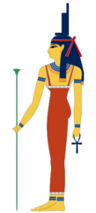 Appearance: Headdress covering is shaped like a seat

Role: Goddess of magic and healing