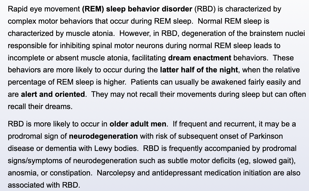 <p>REM Sleep Behavior Disorder</p>