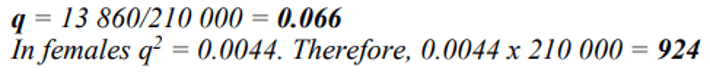 <p>For X-linked alleles, the allele frequency is equal to the genotype frequency in males.</p>