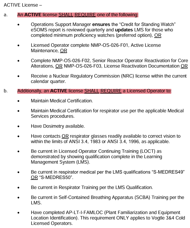 <p>Dosimetry available</p><p>Medically fit</p><p>Not expired on training(LOCT)</p><p>Respirator qualified</p><p>Respirator glasses (or any other caveat/restrictions)</p>