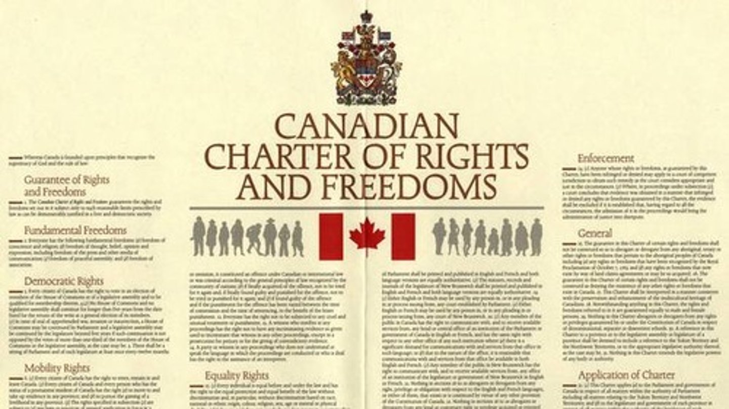 <p>-Fundamental Freedoms<br>-Mobility Rights<br>-Equality Rights<br>-Legal Rights<br>-Democratic Rights</p>