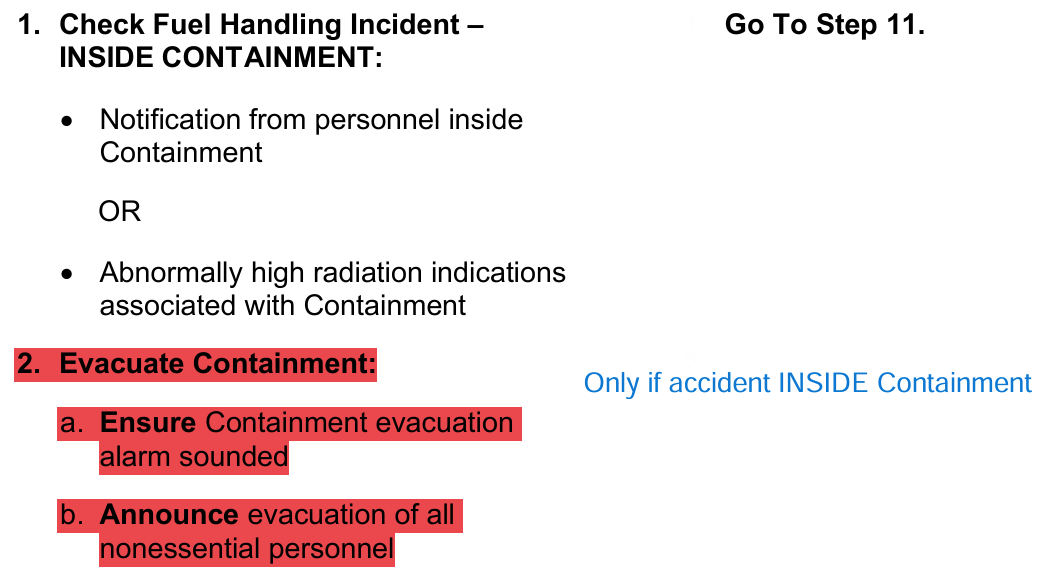 <p>You only evacuate the area <strong>WITH </strong>the accident</p><p></p><p>*Step 11 leads to FHA actions</p>