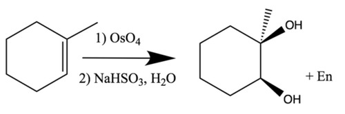 <p>Reagents: KMnO4, and NaOH, H2O</p><ul><li><p>Syn addition of 2OH across alkene</p></li></ul><p></p>