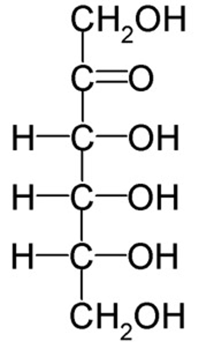 <p>A ketohexose has 6 carbons, which gives it the suffix "hexose." It contains an ketone, which gives it the prefix "keto-". Lastly, the OH is located on the right of the last stereocenter carbon giving it a D configuration.</p>