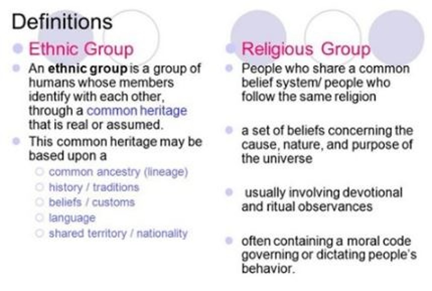 <p>An ethnic group is your cultural background and CANNOT be changes, but a religious group is the belief you are sharing with other people that CAN BE CHANGED</p>