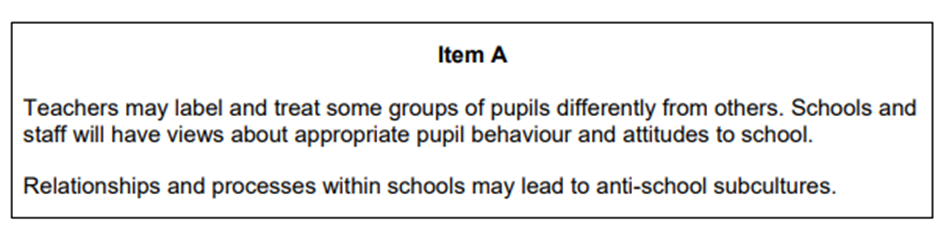 <p><span>2022: Applying material from Item A, analyse two ways in which relationships and processes within schools may lead to anti-school subcultures. [10]</span></p>