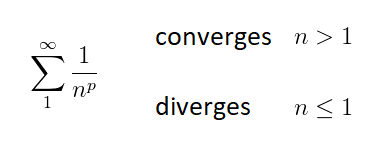 <p>converges if p > 1, and diverges if p < 1</p>