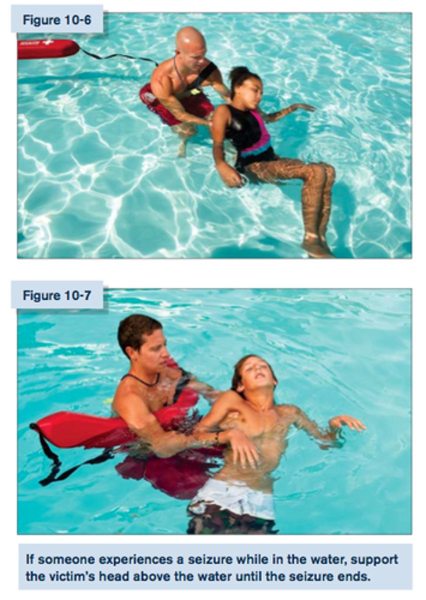 <p>support the victims head above the water until the seizure ends</p>