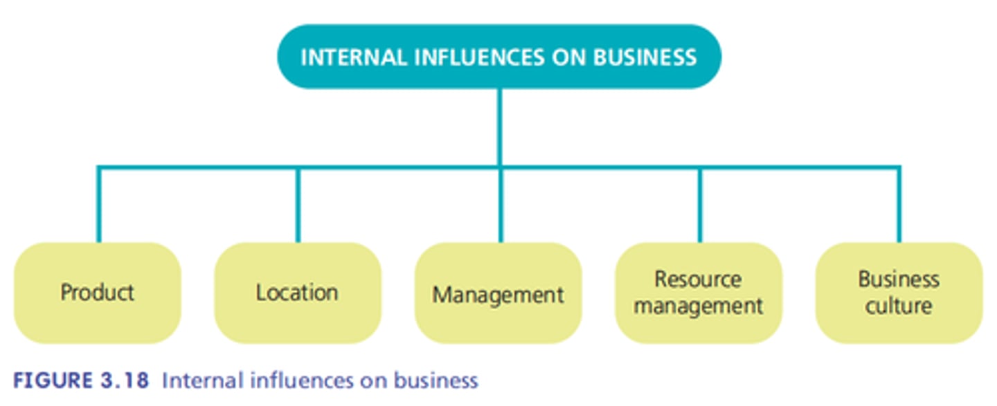 <p>Things that can be controlled including the product, location, management, resources, business culture.</p>