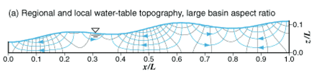 the regional flow is attenuated relative to dominant influence of the local flow systems