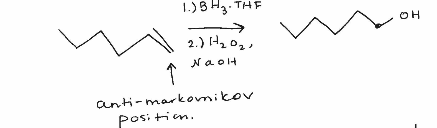 <ul><li><p>forms double bond on anti-markovnikov position</p></li><li><p> syn products if 2 chiral centers</p></li></ul><p></p>