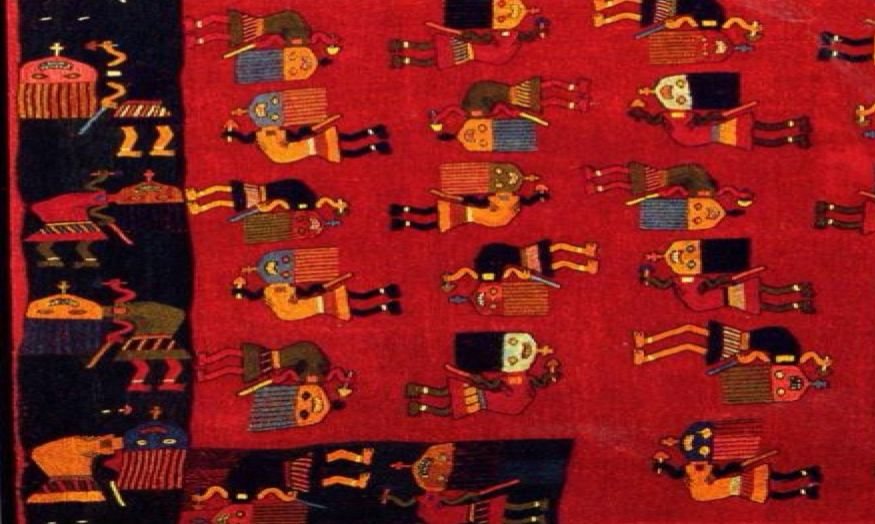 <p>Paracas, embroidered mantle with medicine people figures</p>