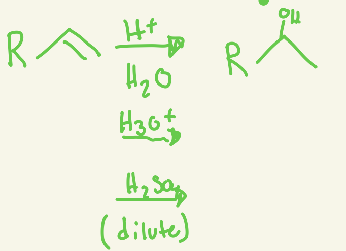 <p>acid catalyzed hydration </p>