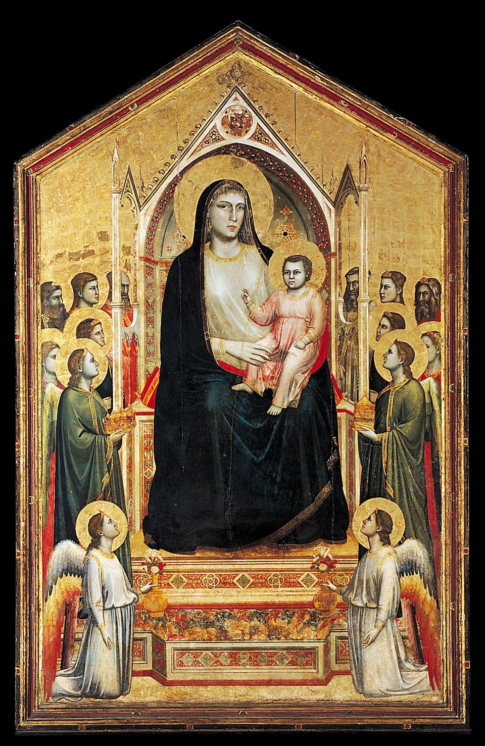<p>Enthroned madonna and child with angels and saints </p>
