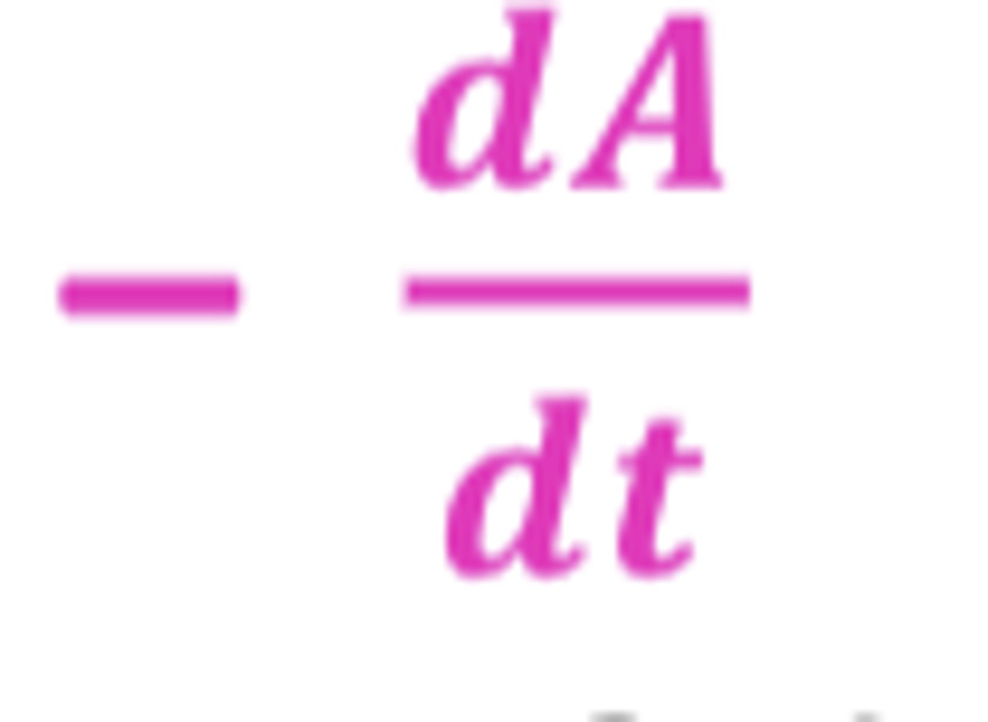 <p>-dA/dt</p><p>(negative sign shows that the concentration of drug A decreases over time T)</p>