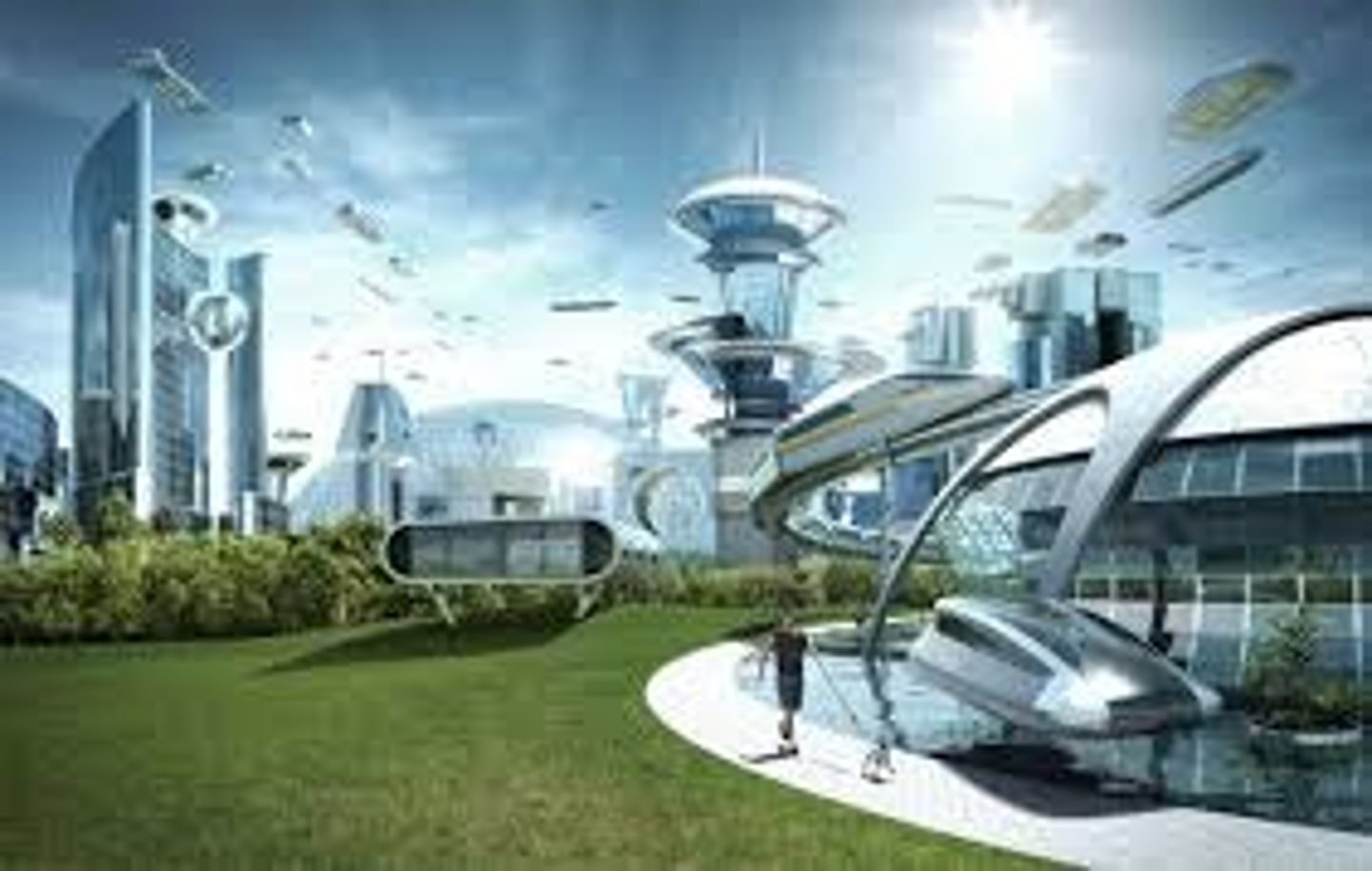 <p>relating to the future; having a very modern or advanced appearance</p>