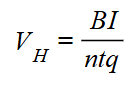 <p>what do each letter mean in the hall voltage formula</p>