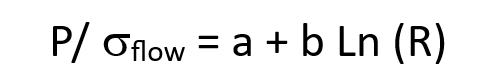 <p>P is the extrusion pressure</p><p class="MsoNormal">σ<sub>flow</sub> is the flow stress of the material</p><p class="MsoNormal">a and b are extrusion constants</p><p class="MsoNormal">R is extrusion ratio</p><p class="MsoNormal">Ln is the natural log</p>